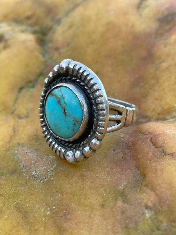 Vintage Turquoise Sterling silver ring, size 7 - image 3
