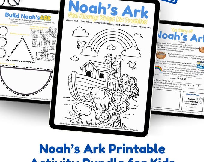 Featured listing image: Noahs Ark Activities for Kids | Bible Story Worksheets Printable | Sunday School Lessons Digital Download
