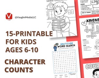 Character Counts Worksheet Bundle: Crossword, Coloring, Word Search