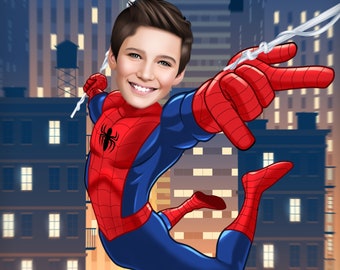 父の日ギフト、カスタムスパイダーマン肖像画、誕生日招待状ギフト、スパイダーマンギフト漫画、パーソナライズされたスーパーヒーロー肖像画