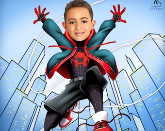 Påskpresenter, Anpassat Miles Morales-porträtt, Spiderman-affisch, Miles Morales barnpresent, Inbjudningskort, Barnpresenter