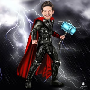 Father Day Gifts, Personalized Thor Caricature Portrait, Fathers Day Gift, Birthday invitation Card, Thor Poster, Gift for women