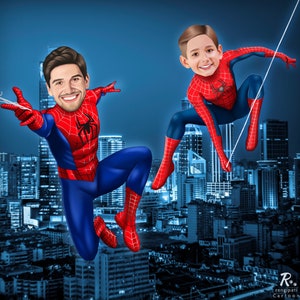 Vatertagsgeschenke, individuelles Vater-Sohn-Superhelden-Papa-Porträtgeschenk, Superhelden-Papa-Geschenk, Superhelden-Einladung, Geschenke für Kinder, die zum Drucken bereit sind