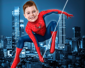 父の日ギフト、パーソナライズされたスパイダーマンの肖像画、誕生日招待状ギフト、スパイダーマンの漫画ギフト、パーソナライズされたスーパーヒーロー