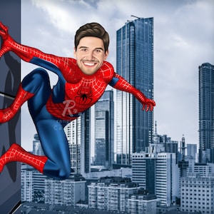 Cadeaux fête des pères, caricature personnalisée de portrait de Spiderman, cadeau d'invitation d'anniversaire, dessin animé Spiderman, portrait personnalisé de super-héros