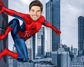 父の日ギフト、パーソナライズされたスパイダーマンの似顔絵、誕生日招待状ギフト、スパイダーマン漫画、カスタムスーパーヒーローポートレート