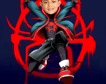 Påskpresenter, Anpassad Miles Morales-affisch, Spiderman-porträtt, Miles Morales barnpresent, Inbjudningskort, Barnpresenter