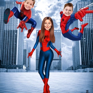 Father Day Gifts, Superhero Dad, Birthday Invitation Gift, Superheroes Family Portrait, Custom Caricature Superhero Group, Mom Family
