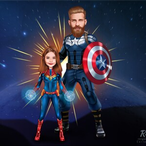 Custom Father-Son Superhero Dad Portrait Gift, Superhero dad gift, Superhero invitation, Gifts for kids ready to print, Gift for women