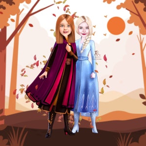 Father Day Gifts, Frozen Portrait Princess Elsa/Anna Caricature, Birthday invitation, Customized birthday gifts, Gift for girl