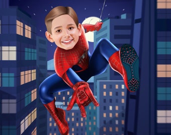 父の日ギフト、カスタムスパイダーマン肖像画、誕生日招待状ギフト、スパイダーマンギフト、漫画風パーソナライズドスーパーヒーローポスター