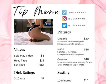 Editable Tip Menu OF Onlyfans Tip Menu Fansly Tip Menu - Etsy