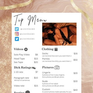 Modern OnlyFans Tip Menu