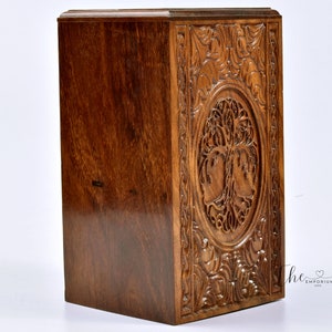 EMPORIUM URN Rosewood Urn for Human Ashes - Tree of Life Wooden Box - Personalized Cremation Urn for Ashes Handcrafted Large Wooden Urn Box
