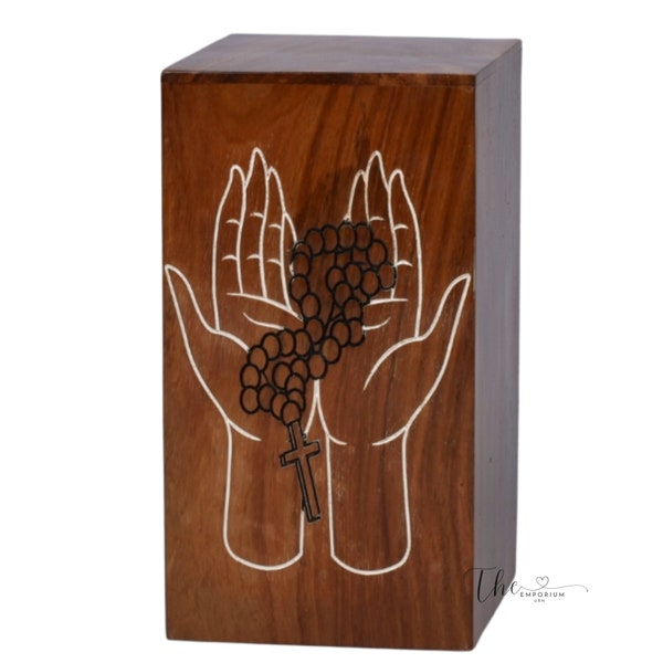 EMPORIUM Rosewood Urn for Human Ashes -  Paternoster cetlic cross personalized Cremation Urn for Ashes Handcrafted Large Wooden Urn Box