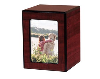 Pet Urn with Photo: Wooden Memorial Keepsake Urn for Dogs and Cats