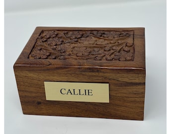 Urna para mascotas de palisandro tallada a mano: Caja de cremación de madera con forma de árbol de la vida, urna personalizada para cenizas de perros y gatos.