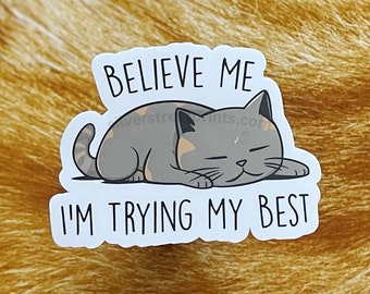 Believe Me I'm Trying My Best cat sticker, Self Care, Mental Health Sticker
