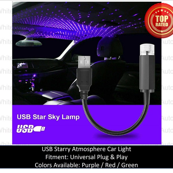 USB Car Interior LED Star Light Projector - Roof Starry Sky Atmosphere Lamp