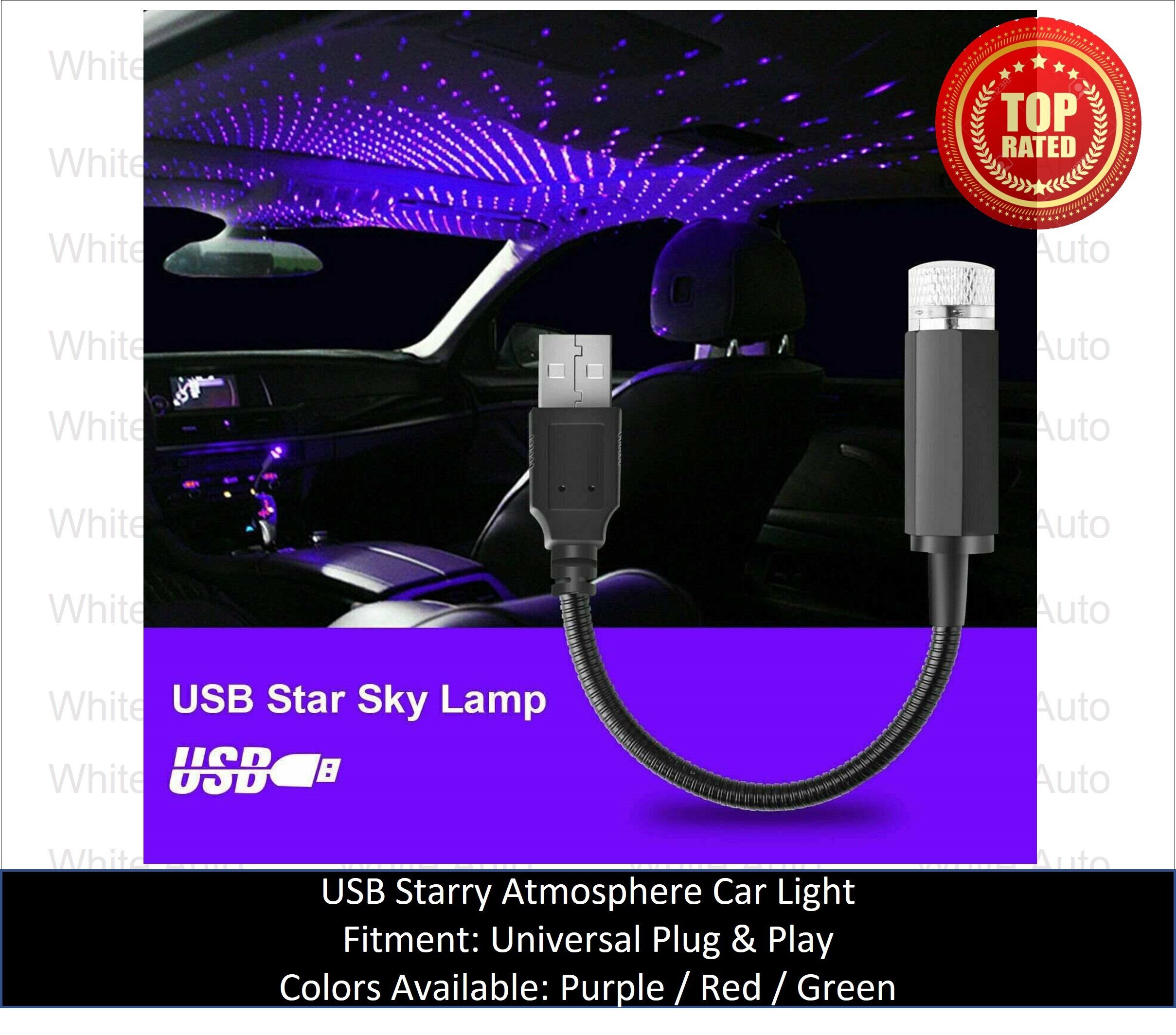 Car USB Interior Roof LED Star Light Atmosphere Starry Sky Night Projector  Lamp Accessories