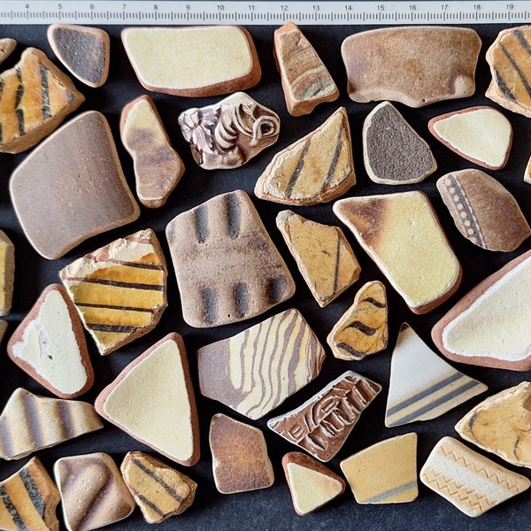 Tumbled pottery fragments from field and foreshore. Ideal for arts and crafts, mosaics and jewellery making.