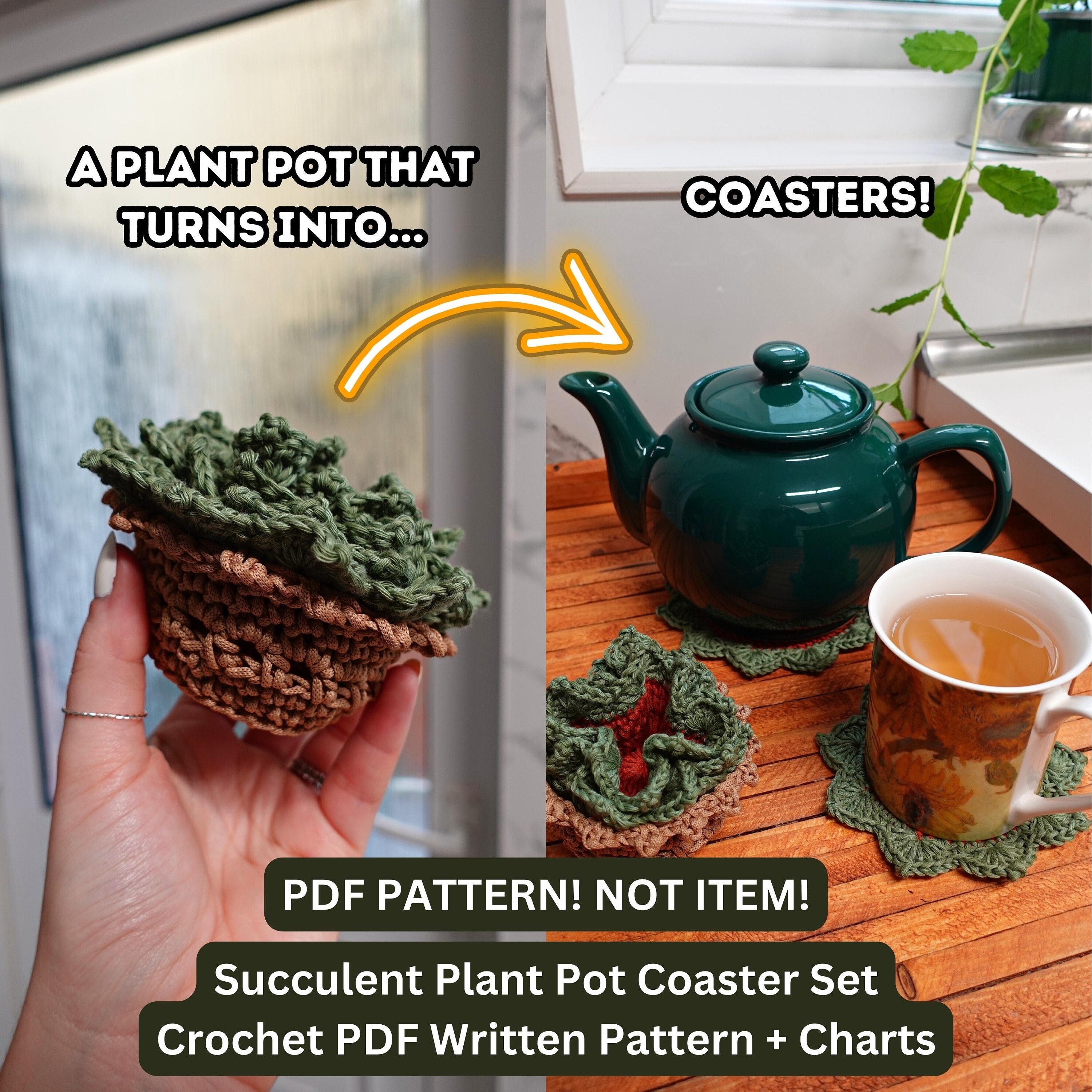 Crochet Succulent Plant Pot Coaster Set Pattern Crochet Plant Etsy Canada