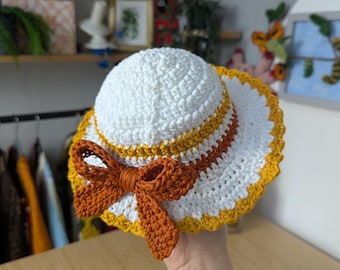 Patrón fácil para tejer un gorro de sol a crochet para bebé / Tallas de 0 a 12 meses / 4 tallas / Descarga digital en PDF
