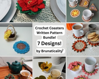 Crochet Pattern Bundle, 7 Crochet Coaster Patterns, Crochet Coaster, Crochet Plant Pot Coaster, Brunaticality