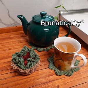 Crochet succulent coaster pattern, crochet plant pot coaster pattern, crochet pattern, crochet caster, basket included, Brunaticality