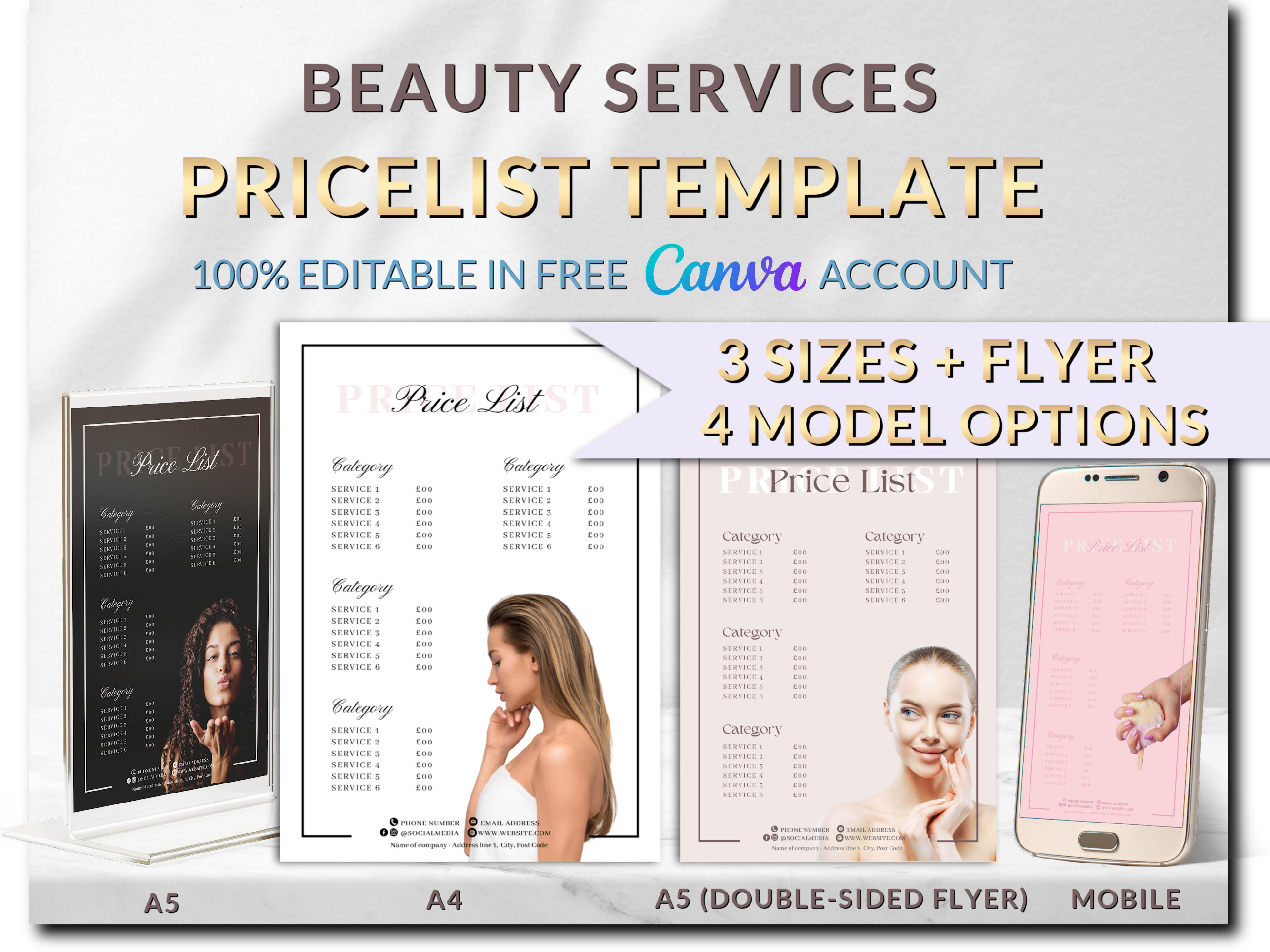 NEW Beauty Salon Price List Template Multi-use for Facial Price List or 