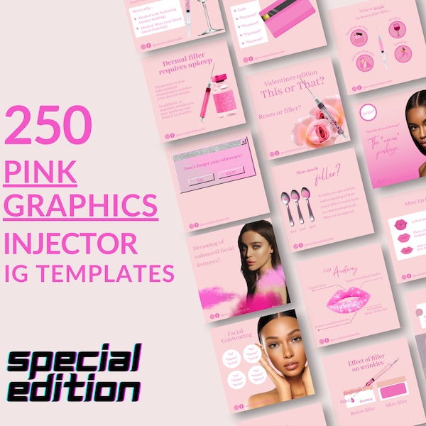 PINK Injector Instagram Template & Aesthetic Nurse Posts | MedSpa Canva Lip Filler Instagram Post Pack | Botox and Filler Templates