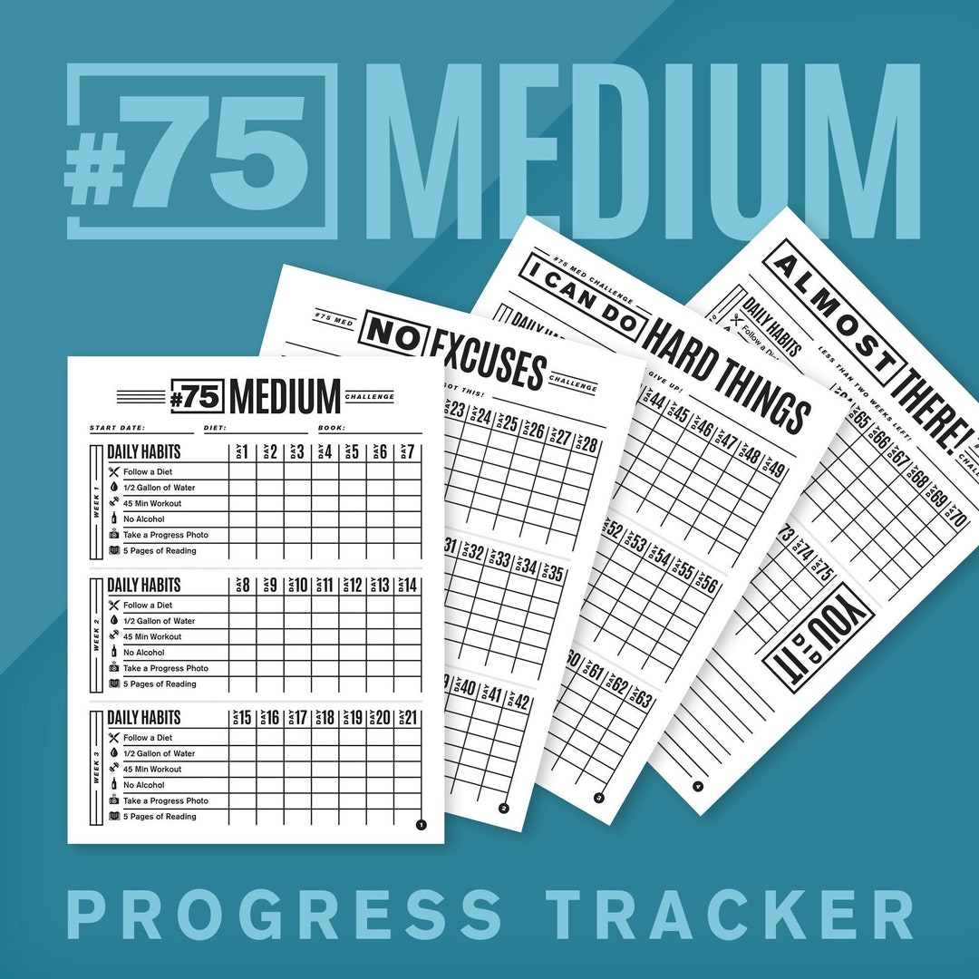 Printable 75 Medium Challenge Easier 75hard Habit Tracker - Etsy