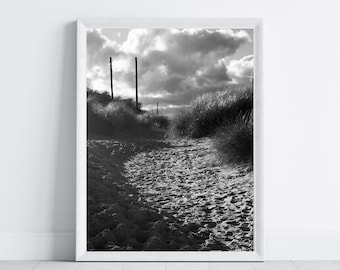 Black and White Beach Dunes Photo Art Print (Digital Download)