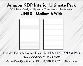 Lined KDP Interior Pages: Medium & Wide Rule (PDF)