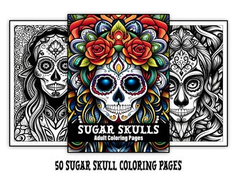 Sugar Skulls Coloring Book – 50 Day of the Dead Gothic Faces (Digital Download)