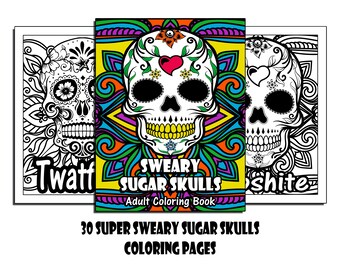 Day of the Dead Sugar Skull Coloring Pages – 30 Sarcastic Designs (Digital Download)