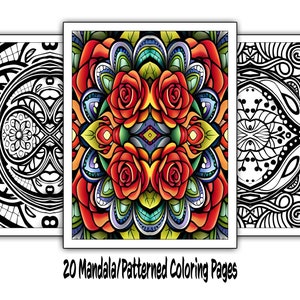 Mandala Coloring Pages  – 20 Creative and Stress-Relieving Coloring Pages for Adults & Kids – Full Page Designs - Instant Digital Download