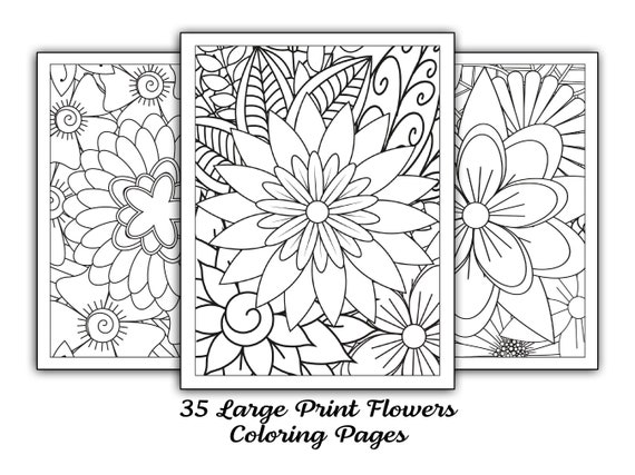 Large Print Floral Coloring Pages 35 Unique Floral Patterns for Mindfulness  Coloring Instant Download 