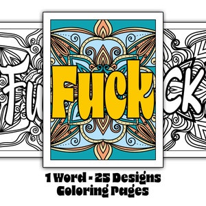 大人向けの罵り言葉の塗り絵 - 1 つの単語、マンダラの背景を持つ 25 種類のデザイン - すぐにダウンロードできます。