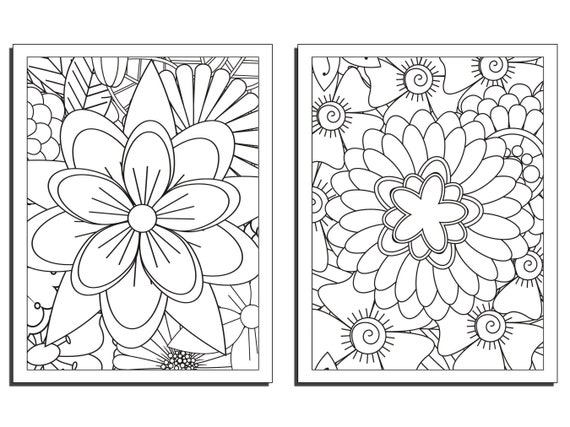 Four big flowers - Flowers Adult Coloring Pages