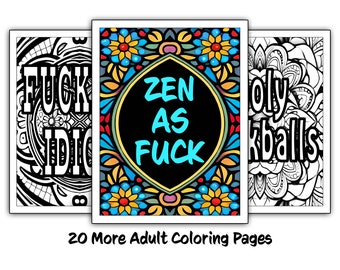 Adult Swear Word Coloring Pages: 20 F-Bomb Designs (Digital Download)