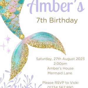 Mermaid Birthday invitation, instant download, editable party supply, kids invitation template, under the sea printable invite