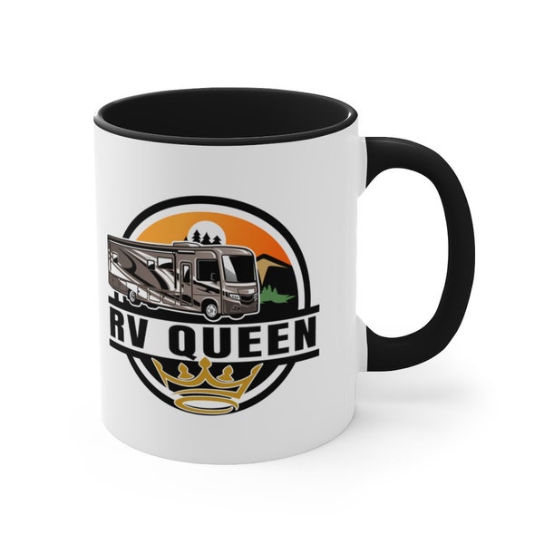 Class A Motorhome RV Queen Accent Coffee Mug, 11oz, RVing, Motorhome - Coffee Cup, Tea, Gift, Birthday, Camping, Outdoors - Gray/Black