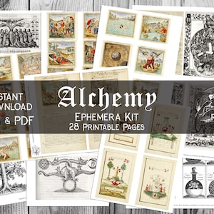Printable Alchemist Ephemera Bundle with over 100 Alchemy and Occult illustrations, Vintage Junk Journal Kit, Scrapbooking, Instant Download