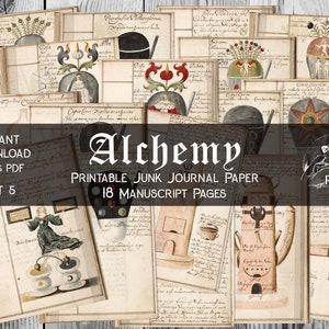 Alchemical Notebook, 18 Rare Alchemical Manuscripts Pages, SET 5, Printable Alchemy Junk Journal Paper in JPG & PDF format Digital Download
