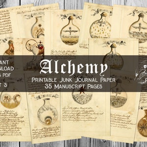 Printable Rare Alchemical Manuscripts Pages SET 3 Alchemy Junk Journal Paper in JPG & PDF format 35 Vintage Paper Sheets Digital Download