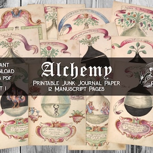 Rare Alchemical Manuscripts Pages, Printable Alchemy, Junk Journal Paper in JPG & PDF format Vintage Paper Digital Sheets Instant Download