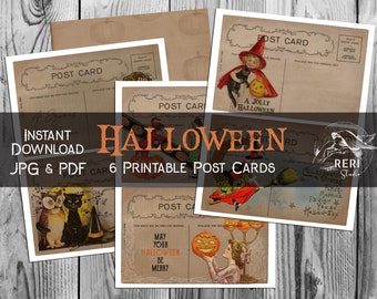 Vintage Halloween Digital Post Cards, Cute Happy Halloween Printable Cards for Junk Journals Collages Scrapbooks, Halloween Ephemera JPG PDF