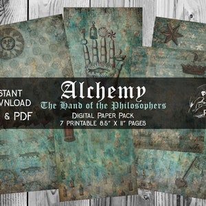 The Hand of the Philosophers 7 Digital Papers Printable Collage Paper with Medieval Manuscript Images and Symbols JPG & PDF Instant Download