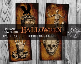 Halloween Spooky Vintage Printable Pages: Skeleton, Raven, Skull, Hand / Halloween Junk Journals Collages, Scrapbooks, Ephemera / JPG PDF